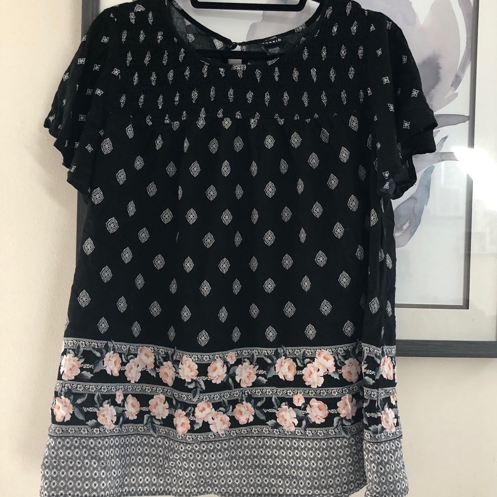 {torrid} Smocked Floral & Black Blouse